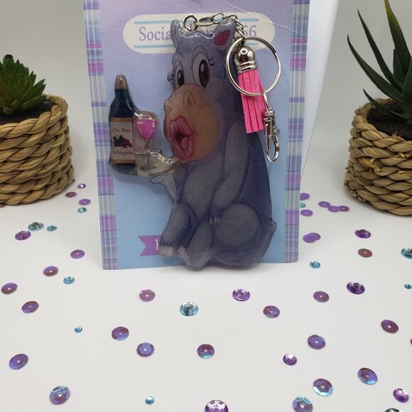 Hand Made Large Hippo Key Chain - Picture 2 of 2